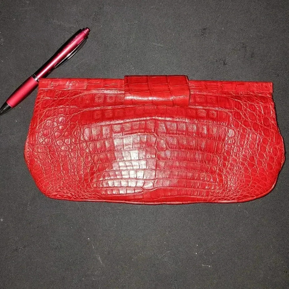 Nancy Gonzalez Red Croc Clutch Purse - Picture 5 of 6